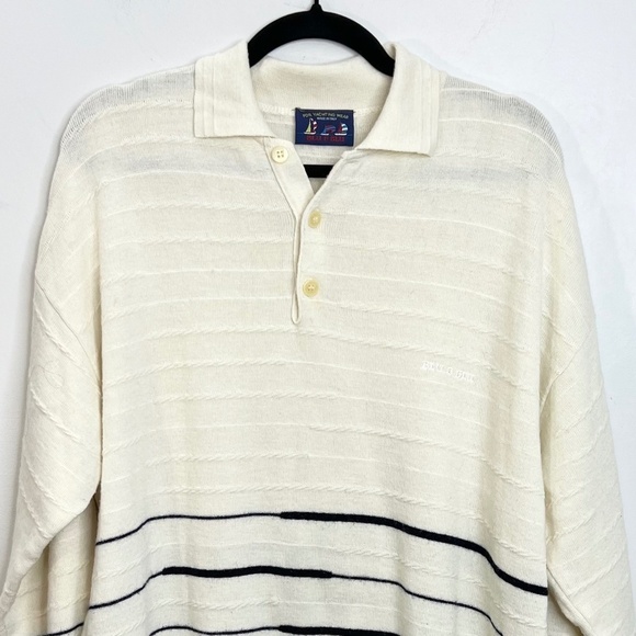 Vintage Blu E BLU Italy cream navy nautical oversized Wool Blend Sweater M - Picture 5 of 11